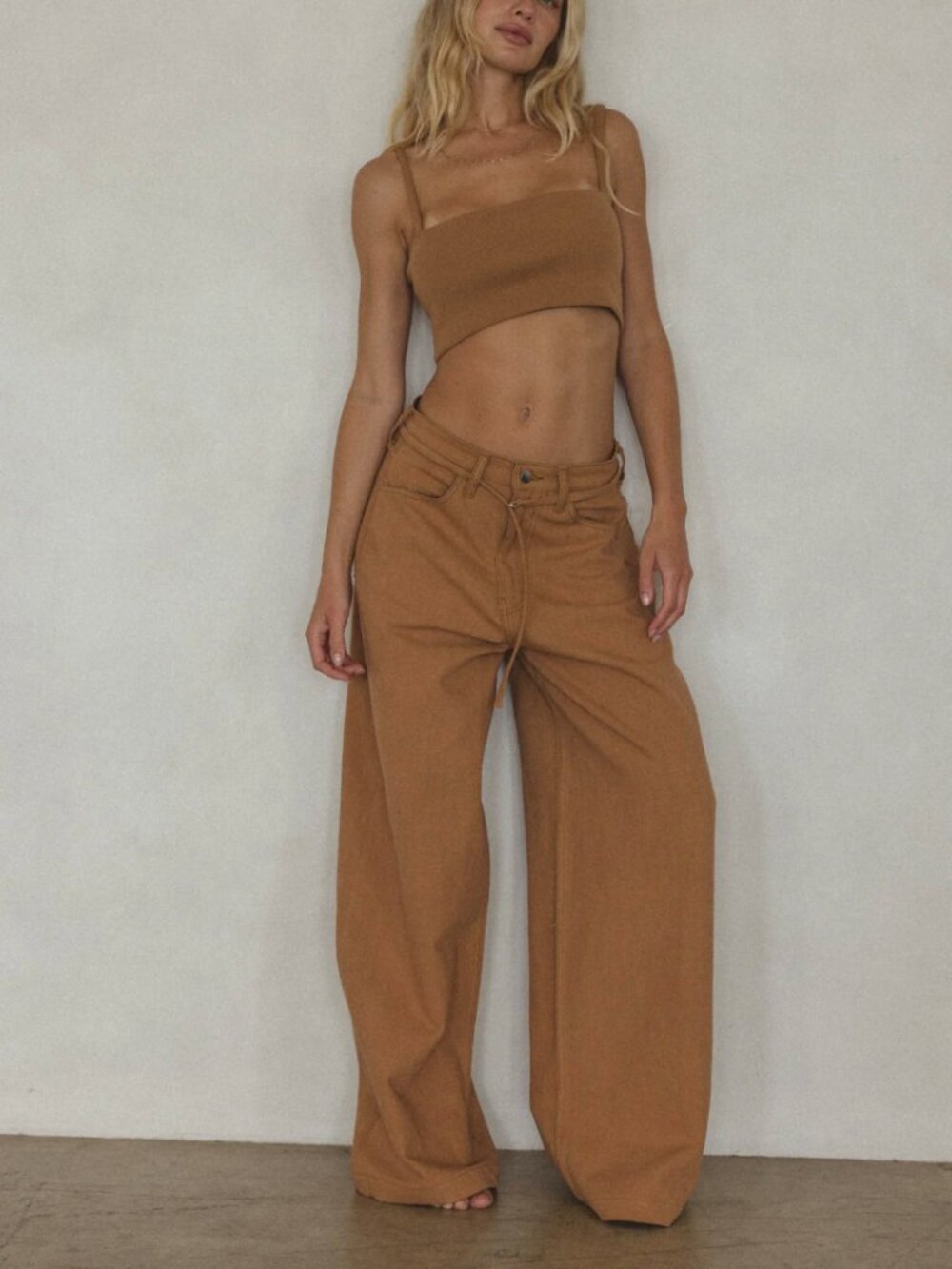 BRÛLÉ Dylan Pant in Tobacco Wide Leg Trousers Jeans with Micro Belt sz 30